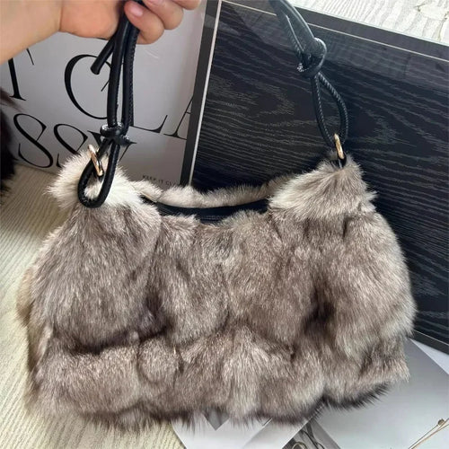 Real Fox Fur Woman Ladies Crossbody Bags Designer Luxury Handbags Women Handbag Shoulder Bag Fuzzy