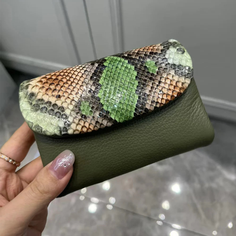 Python Pattern Genuine Leather Short Wallet for Women