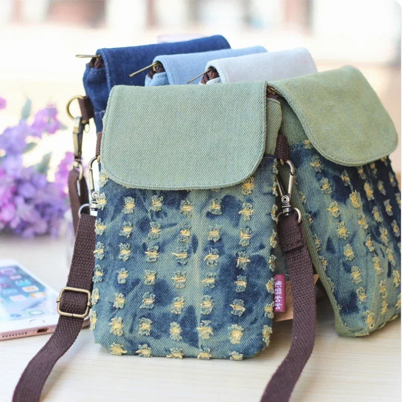 Denim Mini Crossbody Phone Bag – 3-Layer Women's Purse