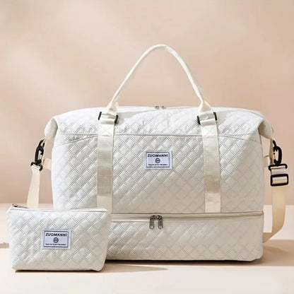 Quilted Nylon Travel Duffle Bag Set with Shoe Compartment