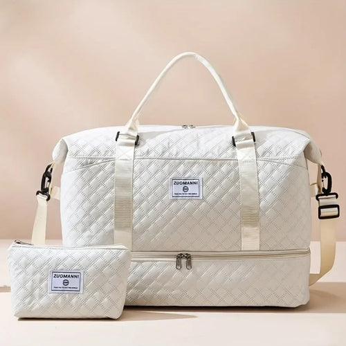 Quilted Nylon Travel Duffle Bag Set with Shoe Compartment