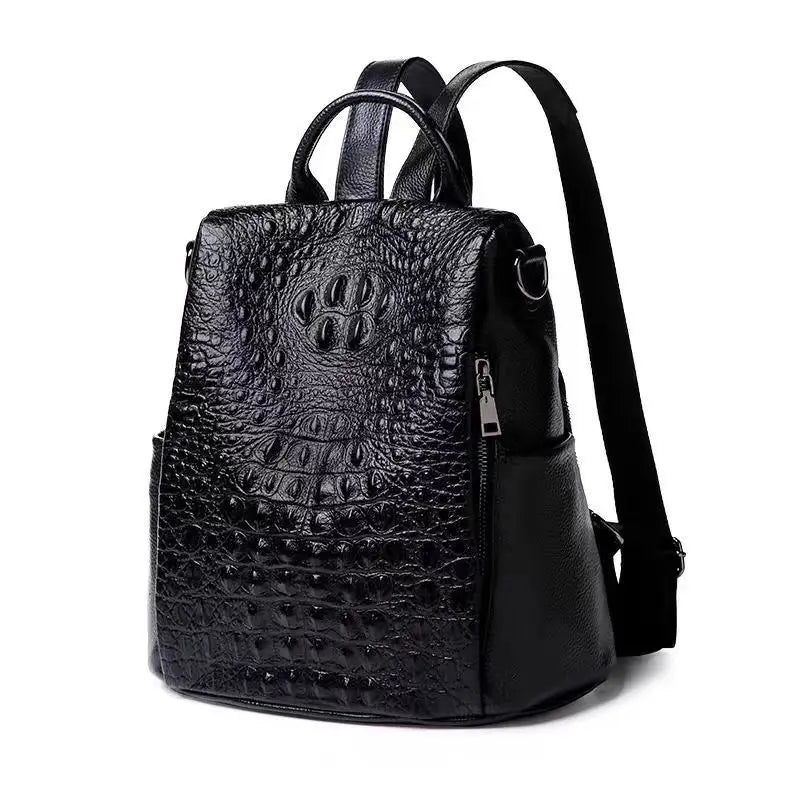 Crocodile Embossed Leather Backpack for Women – Luxury Bag