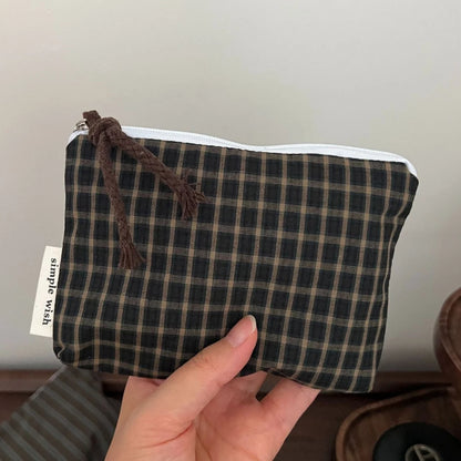 Vintage Plaid Coin Purse Women's Mini Zipper Wallet