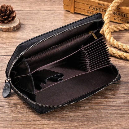 Genuine Leather Long Clutch Wallet for Men – Zip Organizer