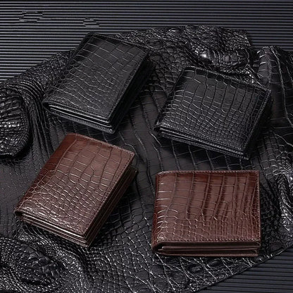 Crocodile Leather Men's Wallet – Short Bifold Multi-Card Retro Style