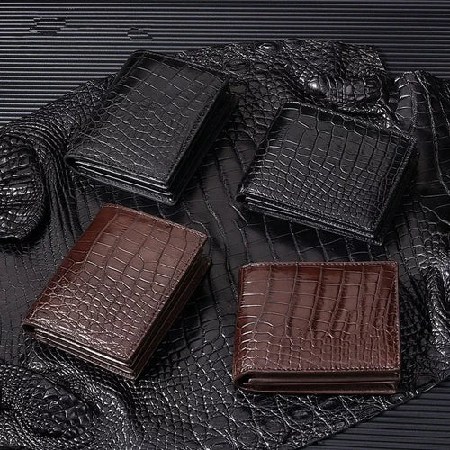 Crocodile Leather Men's Wallet – Short Bifold Multi-Card Retro Style