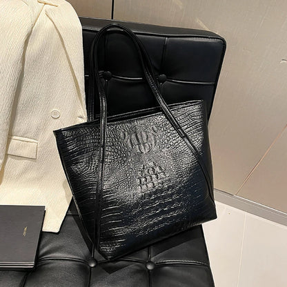 Crocodile Print Tote Bag for Women – Large Capacity Shoulder Handbag