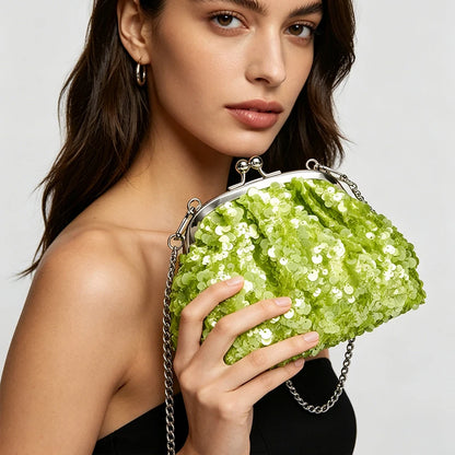 Sequin Kiss Lock Clutch Bag – Women's Elegant Evening Shoulder Bag