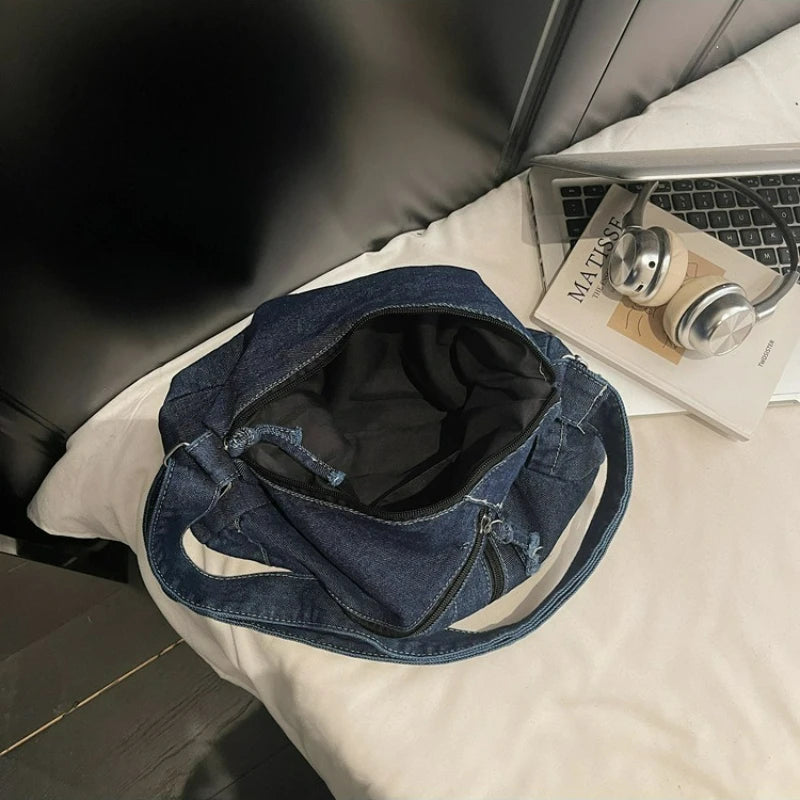 Winter Shoulder Bag Large Capacity Denim Storage Korean Style Comfortable Versatile Texture