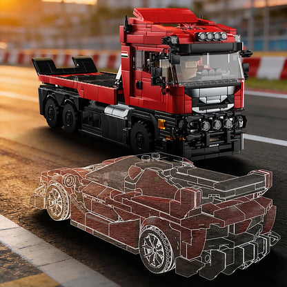 MOC Truck & Trailer Building Blocks Set – 1260+ Pcs with Sports Car