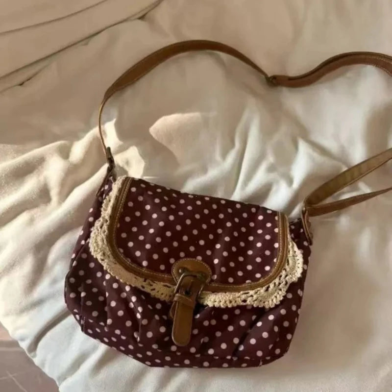 Polka Dot Vintage Canvas Crossbody Bag for Women