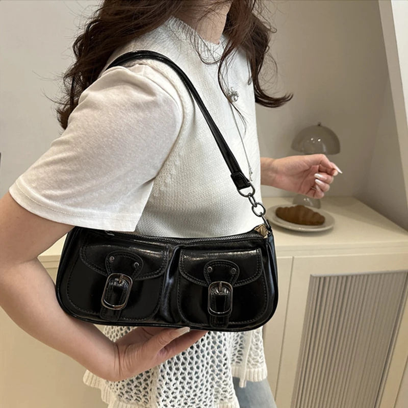 Women's Crossbody Shoulder Bag – Trendy Armpit Purse with Buckle