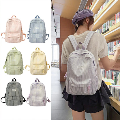 Cute Pastel Stripe Backpack for Teen Girls – Soft School Bag