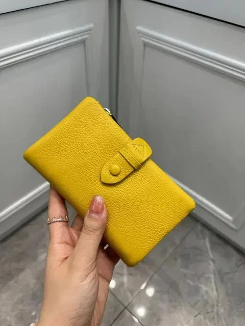 Genuine Leather Short Wallet for Women – Multifunctional Card Holder Zipper Coin Purse