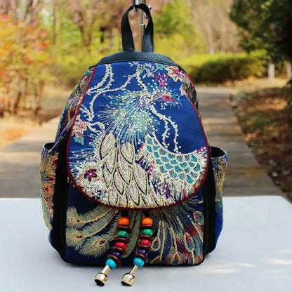 Embroidered Ethnic Backpack – Women's Large Capacity Canvas Travel Bag