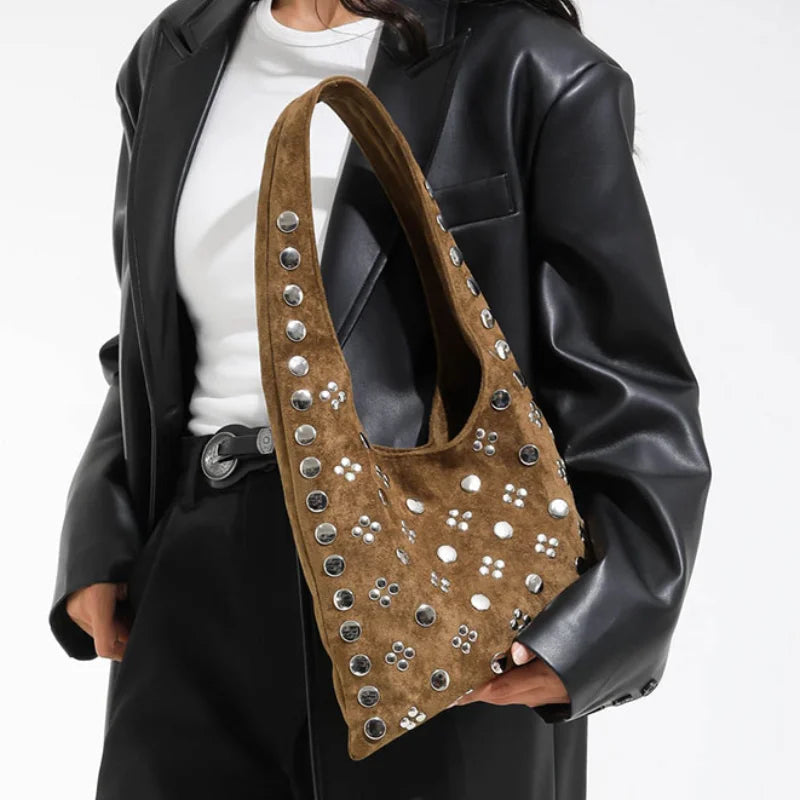 Frosted Rivet Bucket Bag – Women's Luxury Large Capacity Shoulder Tote