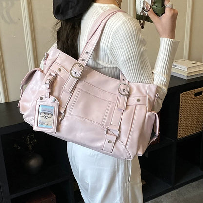 Y2K Large Tote Bag for Women – PU Leather Harajuku Shoulder Handbag