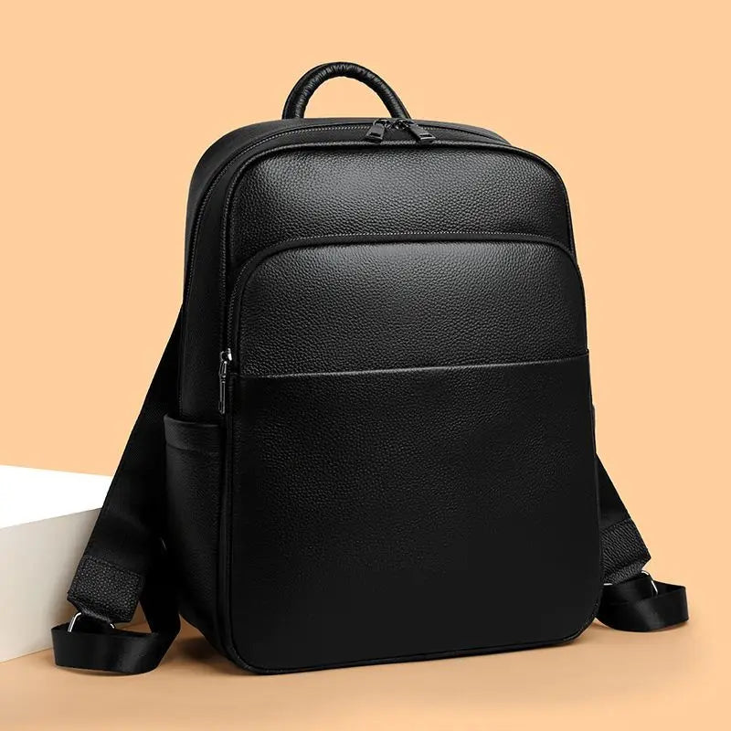 Genuine Leather Men's Laptop Backpack – Solid Black