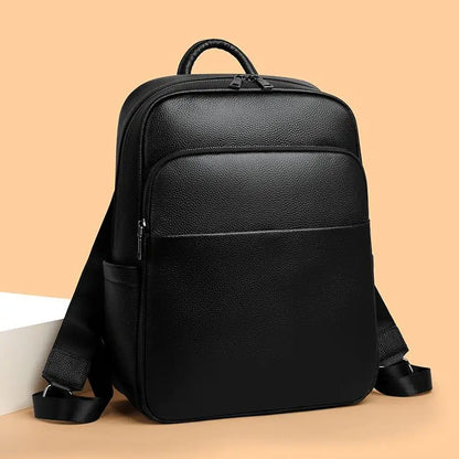 Genuine Leather Men's Laptop Backpack – Solid Black