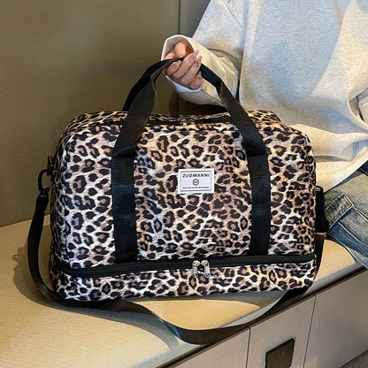 Leopard Print Gym Bag with Shoe Compartment – Travel Duffle