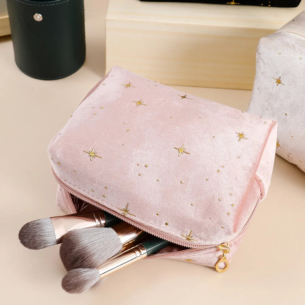 Velvet Makeup Bag with Star Pattern – Travel Cosmetic Pouch