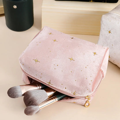 Velvet Makeup Bag with Star Pattern – Travel Cosmetic Pouch