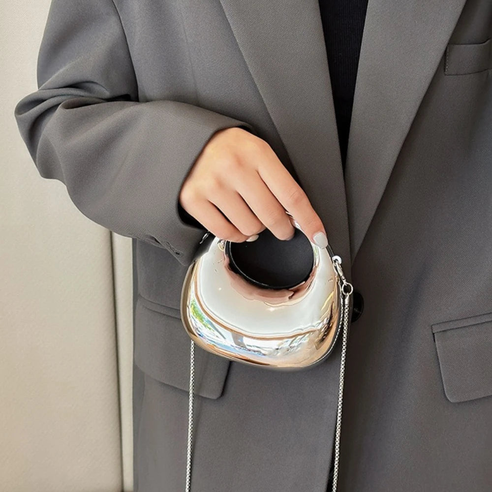 Metallic Half Moon Clutch Bag – Luxury Evening Crossbody