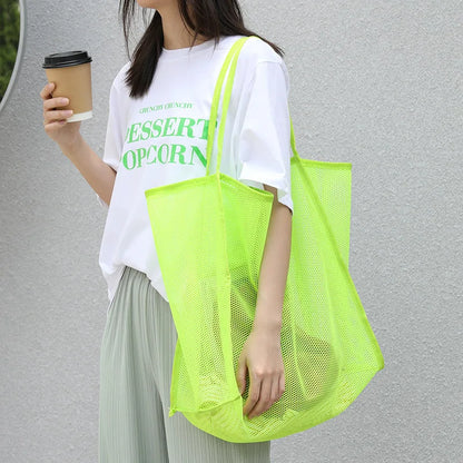 Mesh Tote Bag – Large Capacity Shoulder Bag for Beach, Travel & School
