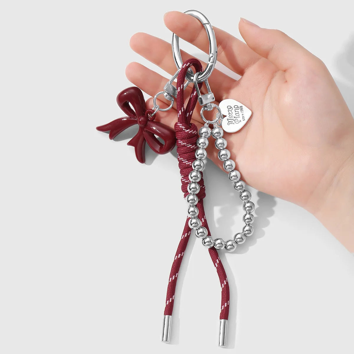 Bow Charm Keychain with Beaded Rope & Bag Pendant