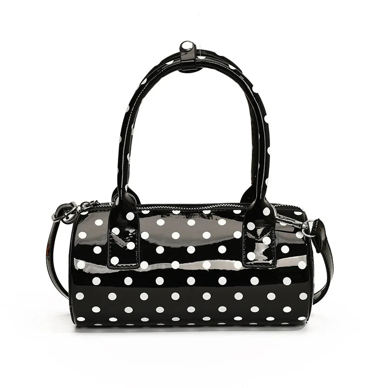 Crossbody Bag Women Barrel Shape Mini Top Handle Purse Pu Leather Polka Dot Cute Handbag Adjustable