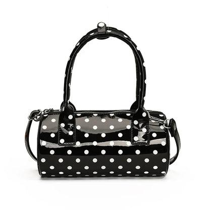 Crossbody Bag Women Barrel Shape Mini Top Handle Purse Pu Leather Polka Dot Cute Handbag Adjustable