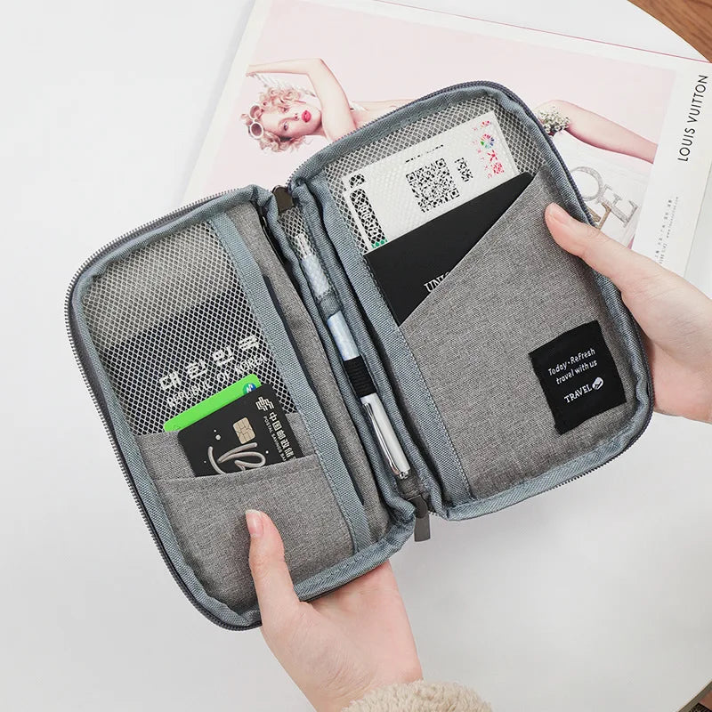 Travel Passport Holder Wallet Family Document Organizer with Zipper