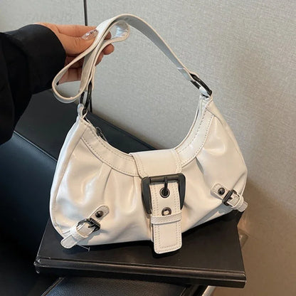 Y2K Pleated Hobo Shoulder Bag – Retro Buckle Underarm Clutch for Women