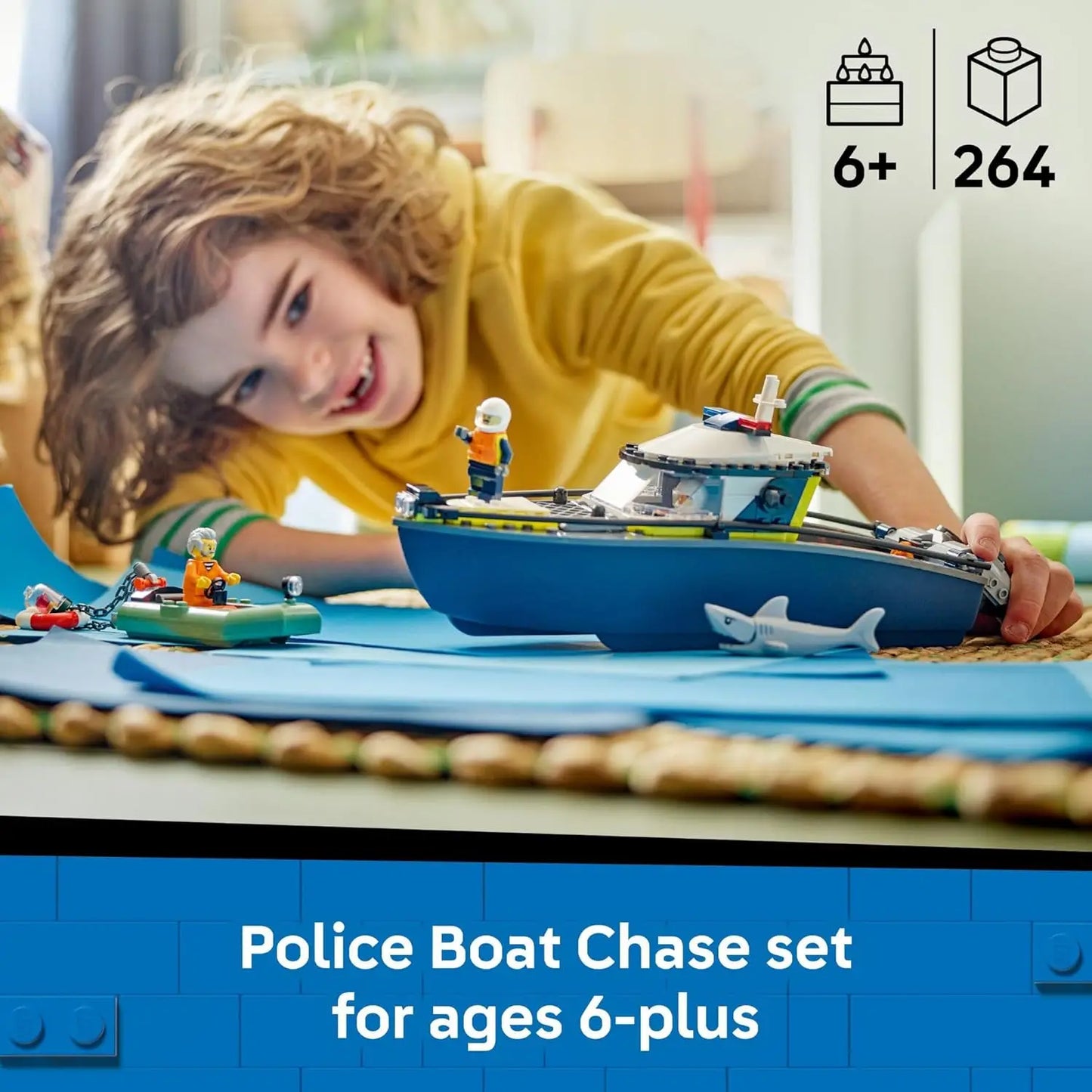 LEGO City 60456 Police Boat – 264 Pieces, Floats on Water