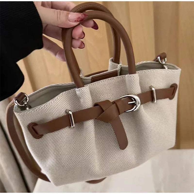 Canvas Belt Buckle Tote Bag – Large Capacity
