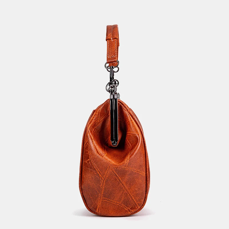 Luxury Leather Kiss-Lock Crossbody Handbag for Women