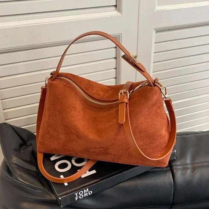 Retro Frosted Crossbody Bag Large Capacity Shoulder Tote for Women