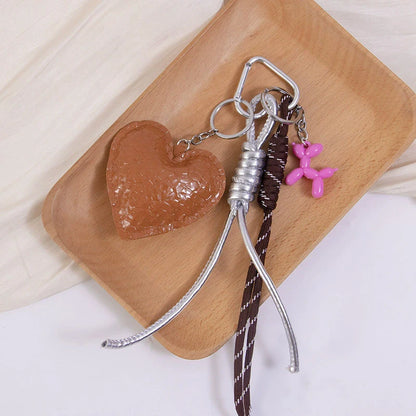 Leather Heart Keychain – Cute Beaded Bow Keyring with Bag Charm