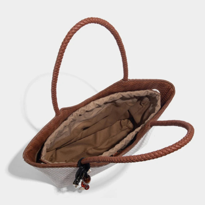 Woven Leather Tote Bag – Large Capacity Women's Shoulder Bag