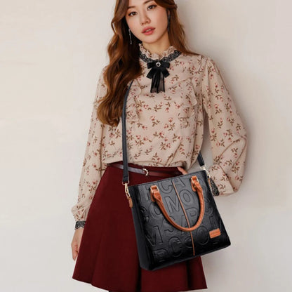 Large Capacity PU Leather Tote Bag – Women's Letter Embossed Shoulder Bag