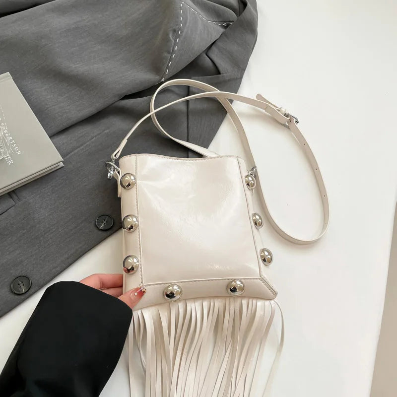 Tassel Rivet Shoulder Bag for Women – Compact Phone Purse