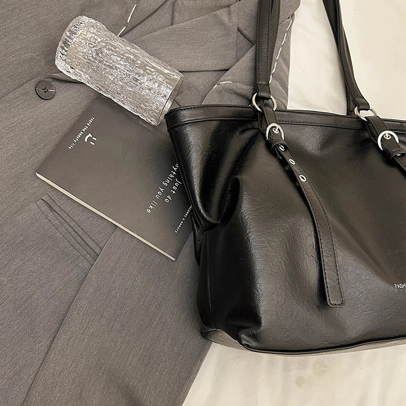 Moods Women Big Shoulder Tote Bags Soft Vegan Leather Solid Color Large Capacity Shoppers Latest