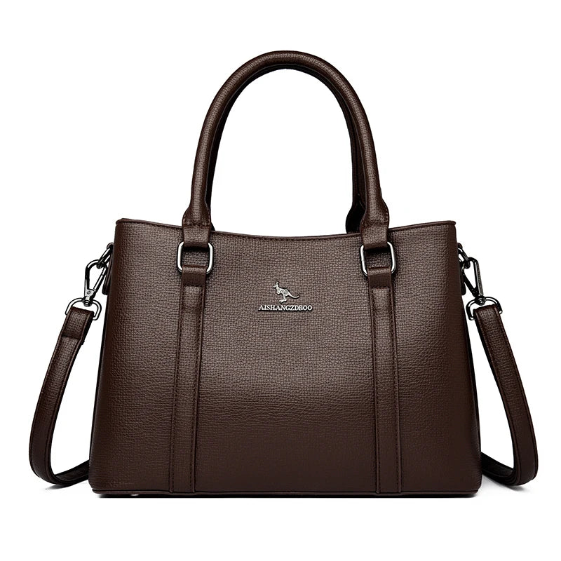 Large Capacity PU Leather Tote Bag – Women's 3-Layer Commute Handbag