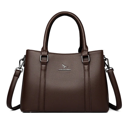 Large Capacity PU Leather Tote Bag – Women's 3-Layer Commute Handbag