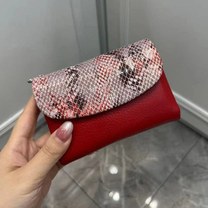 Snake Pattern Genuine Leather Tri-Fold Short Wallet for Women