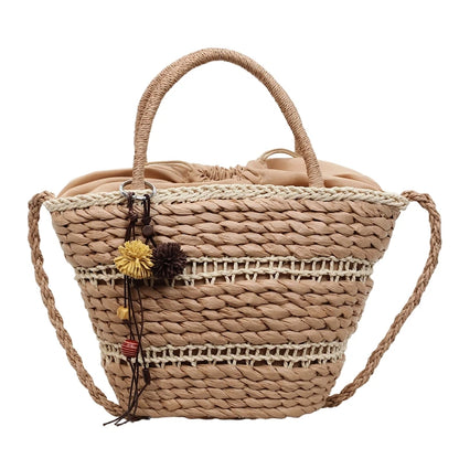 Striped Straw Beach Bag – Women's Woven Tote & Crossbody