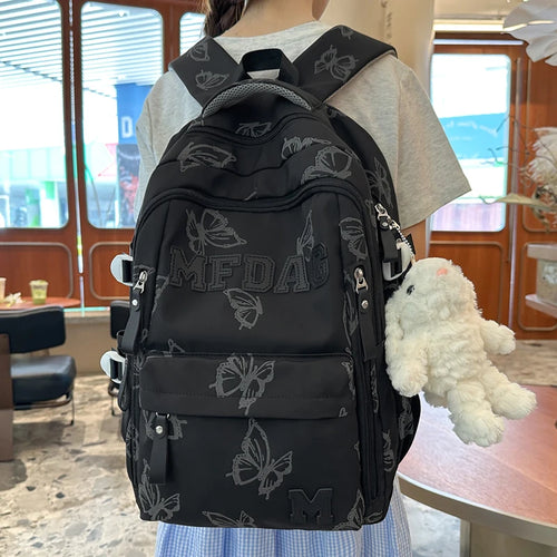 Butterfly Print Backpack – Large Capacity with Multiple Pockets