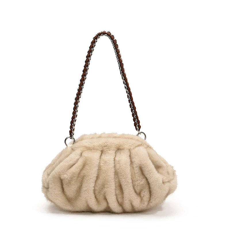 Luxury Women S Furry Pleated Purses Handbags Plush Cloud Bag Designer Chain Shoulder Bags Winter