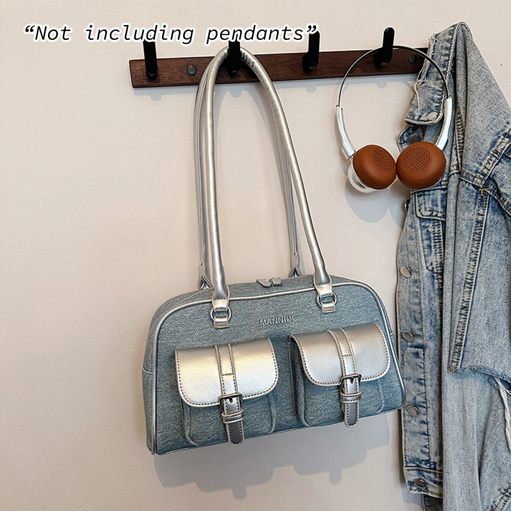 Women's Shoulder Bag – Large Capacity Denim Pillow Bag for Work & Commuting
