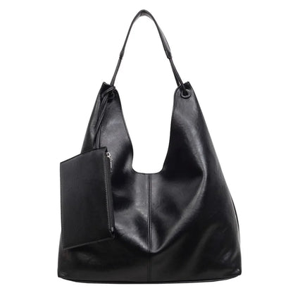 Large Capacity Soft Leather Hobo Shoulder Bag – Women's Retro Tote